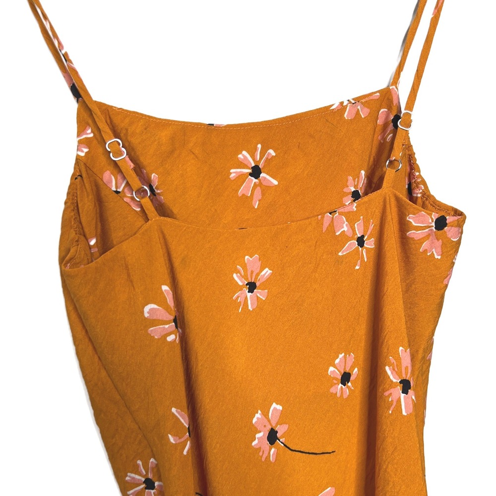 Polly Mustard Yellow Floral Mini Slip Dress Square Neck Adjustable Straps Size 6 - Picture 5 of 8